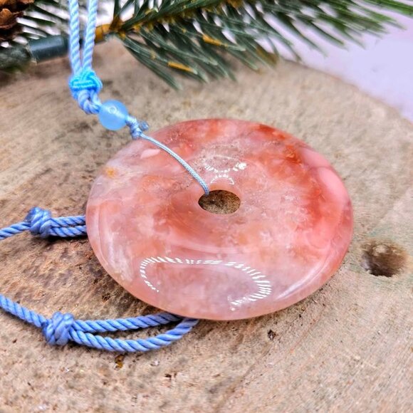 Nature Cherry Blossom Agate Jumbo Donut Pendant Necklace - Picture 6 of 10
